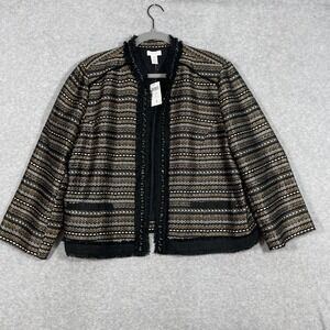 Chico's Gold Metallic Open Front Fringe Jacket‎ Womens XL 3 Evening Luxe